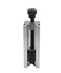 Precision Toolmakers Vise Featuring Three Inch Jaw Width Four Inch Jaw Opening Plus Drop Dead Accurate Hardened One Piece Body Rock Solid Milling Workholder side view showing the fixed jaw and screw mechanism.