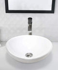 White Vessel Sink And Brushed Nickel Faucet Combo For Above-Counter Bathroom Vanity, 16x13 Inch Oval Sink With Matching Pop-Up Drain