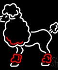 Dog Neon Sign LED Light 24 Inch By 24 Inch Indoor Display With Black Square Cut Acrylic Backing And Dimmer featuring poodle graphic