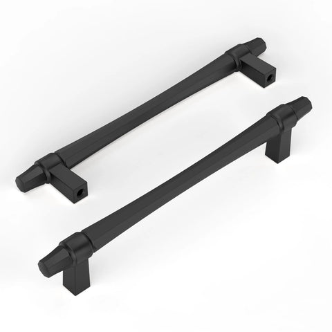 Matte Black Cabinet Pulls 5 Inch 128mm Hole Center 10 Pack Drawer Handles For Kitchen Cabinets And Bathroom Vanity Doors Hardware With Durable Construction And Easy Installation ZH0074, two pulls close-up view, modern design.