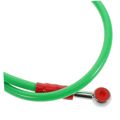 Flexible Brake Line Hose for Motorcycles, Scooters and Dirt Bikes in green with metal fitting, durable wire sleeve