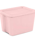 Pink 18 Gallon Storage Bin With Secure Snap On Lid Heavy Duty Stackable Plastic Tote Clutch for organizing items.