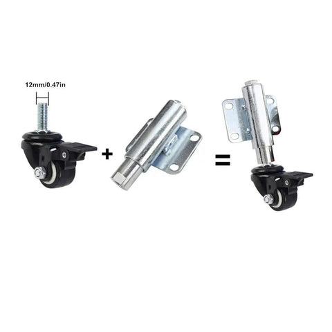 Heavy Duty 1.5 Inch Swivel Caster Gate Wheel Flat Free Polyurethane Roller With Retractable Spring Shock Absorber parts assembly image.