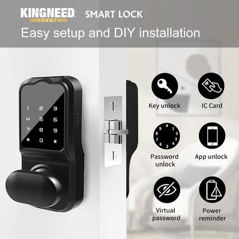 Keyless Entry Door Lock 4 In 1 Smart Deadbolt With Bluetooth App Electronic Keypad IC Card USB Spare Keys Waterproof Easy Install