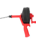 Heavy Duty Hand Crank Drain Auger Snake 10 Meter Pipe Cleaner For Home Plumbing Tub And Sink Clogs, side view showing steel spring core and ABS handle.