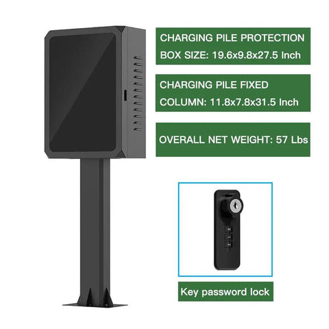 Heavy Duty Weatherproof EV Charger Lock Box With Key Ultimate Outdoor Armor for secure electric vehicle charging, dimensions displayed.