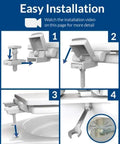 Installation steps for Alesio II Slow Close Toilet Seat With Easy Clean Hinges And Adjustable Front To Back Fit Made In USA Elongated Biscuit Wood Seat