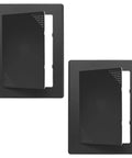 Real Deal Two Pack Drywall Access Panels For Your Home Base, Self Adhesive Plastic Wall Covers showing black vent covers with open panels.