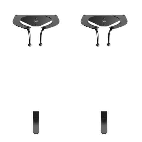 Dual black wall mount system for golf bags includes hooks and supports, ideal for storage; Wall Mounted Golf Bag Rack For Any Bag Or Travel Case Easy Install Storage Organizer For Garage Or Shed Keeps Clubs Upright And Off The Floor Durable Wall Mount System