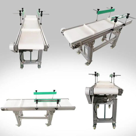 PVC Flat Belt Conveyor With Aluminum Frame Heavy Duty 59x11.8 Inch Industrial Transport Belt System 110V 120W Adjustable Speed