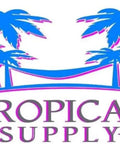 Tropical Supply logo featuring palm trees and a hammock in vibrant blue and pink colors.