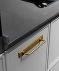 Two Pack 5 Inch Center To Center Antique Brass Cabinet Bar Pulls With Backplates For Vintage Drawers Cabinets Closets And Kitchen Renovation Hardware installed on a drawer