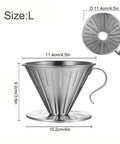 Pour Over Coffee Dripper In 304 Stainless Steel V Shape Slow Drip Filter, Reusable Coffee Filter With Long Heat Resistant Handle, Size L