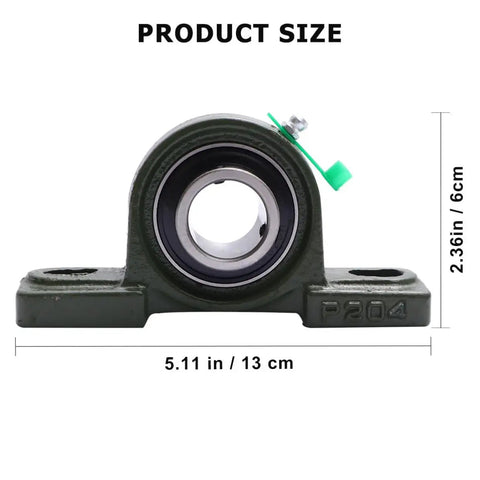 Heavy Hitter Cast Iron Pillow Block Bearing Kit Featuring Dual Bolt Flange Housing And Compact Two Hole Design For Cramped Workspaces And Daily Factory Production Lines, showing dimensions 5.11 in x 2.36 in