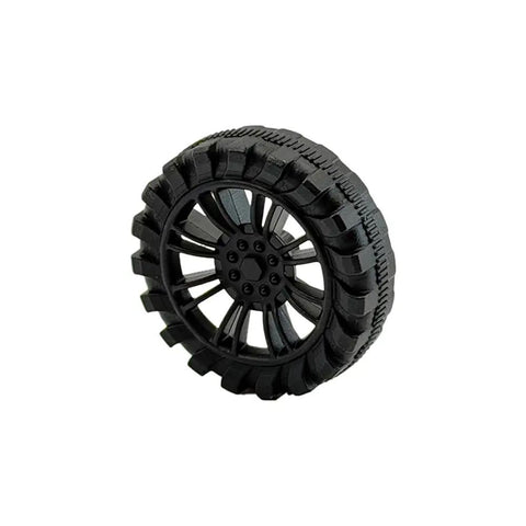 Single black plastic wheel from Dope Plastic Toy Car Wheel Set With 2mm Dia Shafts 40 Pack 30mm Wheels And 100mm Rod Axles For RC Cars