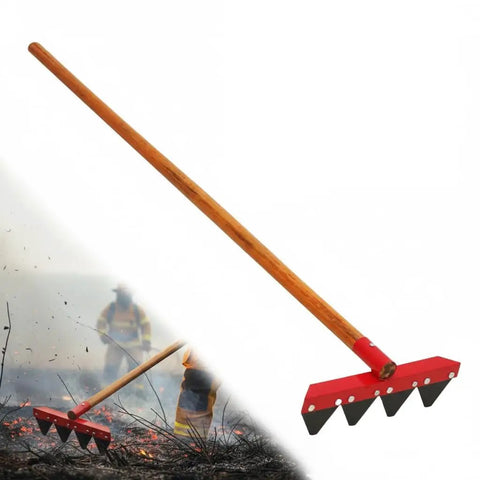 Built Tough Fire Rake With 55 Inch Wood Handle For Wildland Firefighting And Garden Cleanup, Durable Tool Red Head