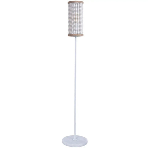 Boho Chic Floor Lamp With White Wood Beaded Shade For Bedroom, Living Room, And Girl Room, Hand Rope Knot Accent, Tall 59 Inch Lighting