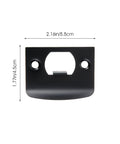 Front view of Stainless Steel Door Strike Plate Black for exterior doors with dimensions, beefed up deadbolt reinforcement.