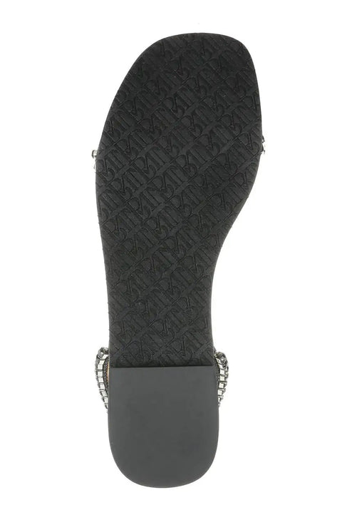 Sole view of Kensy Flat Sandal For Women In Champagne With Ornate Embellishment And Breathable Leather Lining Easy Slip On Comfort