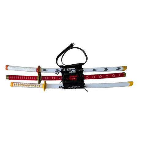 3 Sword Holder Belt Bag For Katana And Ninja Swords Adjustable Leather Holster Case With Frog Strap Ring featuring three swords