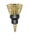 Aluminum Round Pneumatic Manifold Kit With Three 1/4 Inch Steel Industrial Couplers And One 1/4 Inch Steel Plug, preassembled