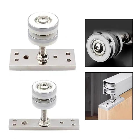 Heavy Duty Folding Door Pulley Featuring Ridiculously Smooth Nylon Rolling Wheel And Rock Solid Zinc Alloy Construction For Zero Hassle Barn Door Hardware Replacement System, close-up view.