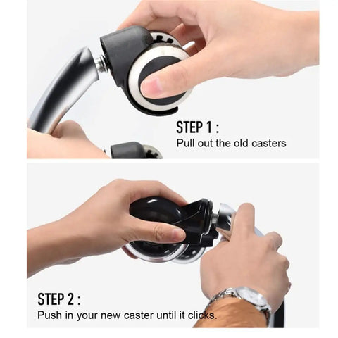 Step-by-step guide to installing Heavy Duty Office Chair Caster Wheels 3 Inch Swivel Rubber Casters Smooth Rollin Replacement Rollers.