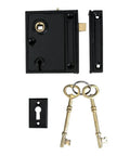 Heavy Duty Cast Iron Rim Lock Built To Last With Weather And Rust Resistance For French And Screen Doors, manual latch shown