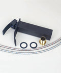 USZWBY Bathroom Sink Tempered Glass Bathroom Vessel Sink Bathroom Sink Washbasin Cabinet Lavatory Vanity Taps Set Blue Vessel Sink parts including black faucet and hoses.
