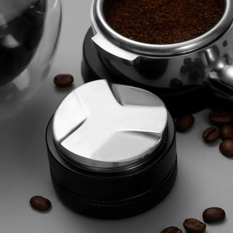 53mm Adjustable Coffee Distributor And Espresso Leveler For 54mm Breville Portafilters with stainless steel design on countertop