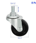 Heavy Duty Black Rubber Swivel Twin Wheel Casters With Threaded Stem Zero Grind Furniture Rollers For Cabinets Lockers And Carts, 50mm size.