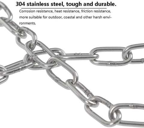 Close-up of 304 stainless steel links of Stainless Steel Chain 2.5mm 3M Grab And Go Light Duty Utility Chain for home use