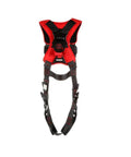 Red vest-style safety harness with padded straps, X Large size, adjustable fit, durable design for roofers and construction crews.