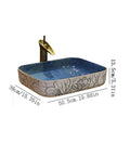 USZWBY Vessel Sinks Bathroom Vessel Sink Chinese Style Ceramic Washbasin Rectangular Countertop with Faucet Bathroom Bowl Sink with floral design and faucet