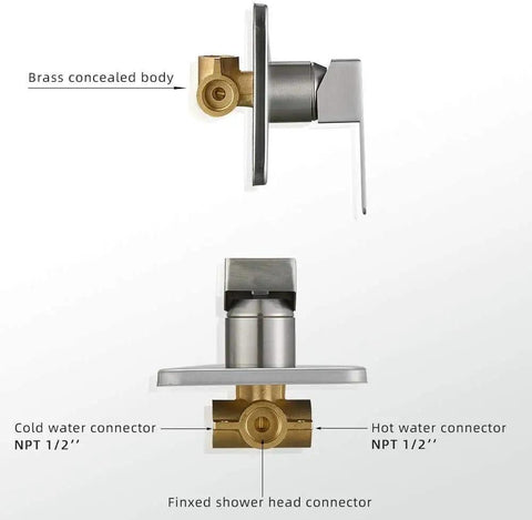 Brushed Nickel Rain Shower System With Wall Mount Square Shower Head Kit All In One Bathroom Trim With Rough In Valve Easy Install