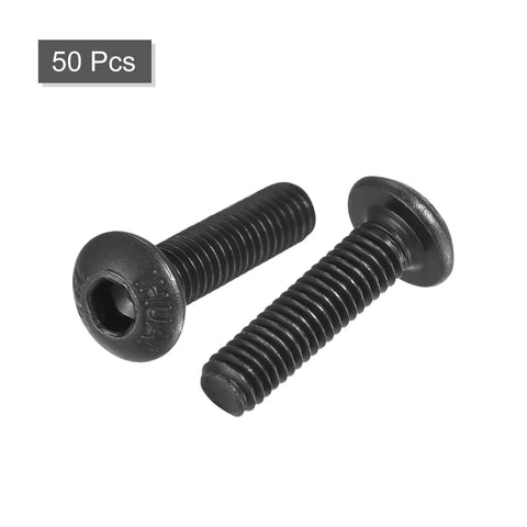 Built Tough M3 x 12 mm Hex Socket Button Head Cap Screws Grade 12.9 alloy steel fasteners, black oxide finish, 50 pieces.