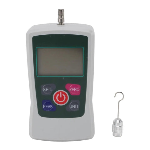 Portable Digital Force Gauge For Push And Pull Testing 1N To 10N With Built In Sensor Lightweight And Versatile Tool For Material Testing And Quality Control In Lab Or On Site, front view with hook attachment