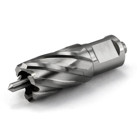 Annular cutter, 7/8 in diameter, 3/4 Weldon shank, HSS, with pilot pin.