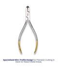Pro Grade Tungsten Carbide Distal End Cutter for Orthodontics, 5.5 Inch Wire Cutter With Flush Trim, Cuts Hard Archwires Up To 0.022 By 0.028 Inch, Precision Pliers, Stainless Autoclavable Dental Tool, slim-profile stainless cutter