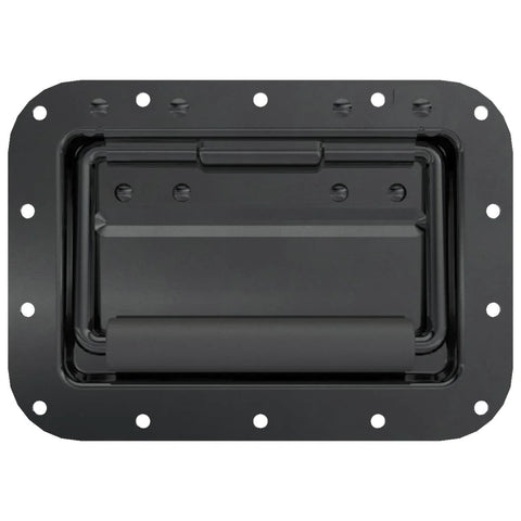 Front view of Four Pack Large Spring Loaded Recessed Steel Handles With Black Powder Coat And Padded Rubber Grip, 7x5 inch, 16 gauge steel.