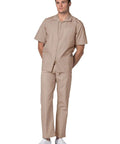 Top Tier Mens Scrub Jacket With Zip Front And Legit Pen Pocket Hella Comfy Khaki Healthcare Top For Nurses And Doctors, short sleeves, tailored fit, dual pockets.