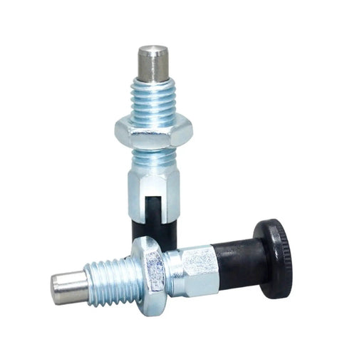 Built Tough Retractable Alignment Dowel Pin With Self Locking Knob And Spring Loaded Mechanics Made From Zinc Plated Carbon Steel