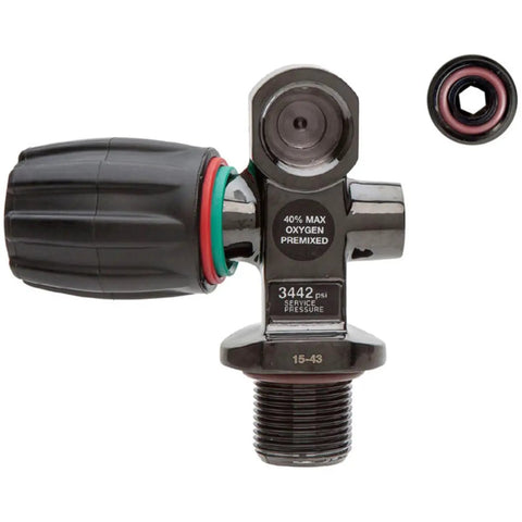 Pro PVD Valve With Chromed Brass Body For Scuba Gear, close-up of durable regulator valve, yoke and DIN compatibility displayed.