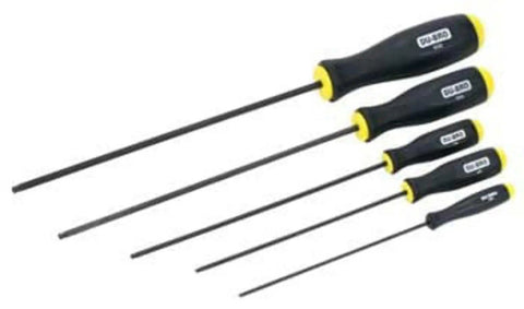 Five Piece Ball Wrench Set With Ball End For Tight Spots 25 Degree Angled Insertion Ergonomic Two Component Handles