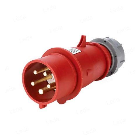 Red Industrial Waterproof Plug And Socket Connector With Surface Or Concealed Installation, 5 Hole Cores, Copper Contacts