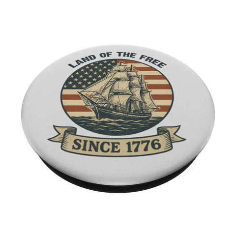 Patriotic American Flag Sailboat PopGrip Adhesive Phone Grip For 4th Of July Celebration Showing Liberty Since 1776