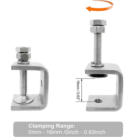 Mini Tiger Clamp Set For Mounting, Boss Heavy Duty Stainless Steel U Clamps And Small Desk G Clamps, 0-16mm Range