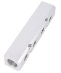 Beefy Aluminum Air Manifold For Four Way Six Port Pneumatic System With One Quarter Inch NPT Output And One Half Inch NPT Supply Heavy Duty Air Distribution Block For Industrial Automation, white aluminum block