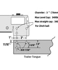 DLFZWB 2-inch ball hydraulic trailer surge coupling, side-view diagram on trailer tongue