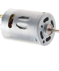 Front view of Six To Twelve Volts High Torque Mini DC Gear Motor With Ten Thousand RPM For RC Boats And Smart Cars, metal build.
